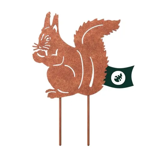 VERDOBA Eichhörnchen Gartendeko Stecker - Eichhörnchen Deko mit Rostpatina - Gartendeko Rost aus stabilem Eisen - Deko für Garten, Balkon & Terrasse
