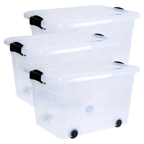 SIENA HOME Aufbewahrungsbox Anzio 40 l 3er-Set mit Rollen - Praktische Aufbewahrungsboxen mit 40 l Volumen, BPA-frei und lebensmittelecht. Mit stabilen Rollen für einfaches Verschieben und robustem Design, ideal für eine saubere und organisierte Lagerung.