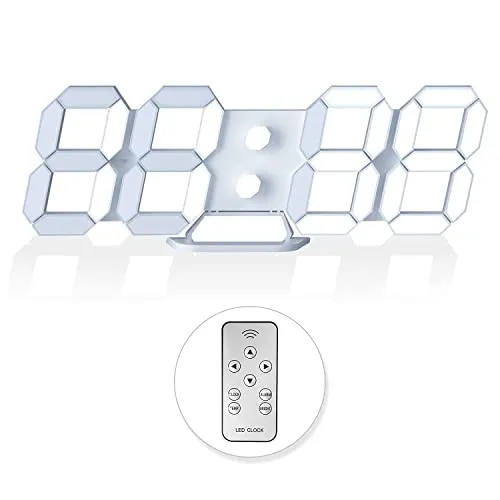 EDUP HOME 3D Uhr LED Digital Wanduhr Tabelle Dimmbar Wecker 12/24Stunden Datum Temperaturanzeige Loop Display mit Snooze Funktion Helligkeit Temperatur- und Kalenderanzeige Wecker 25cm weiß