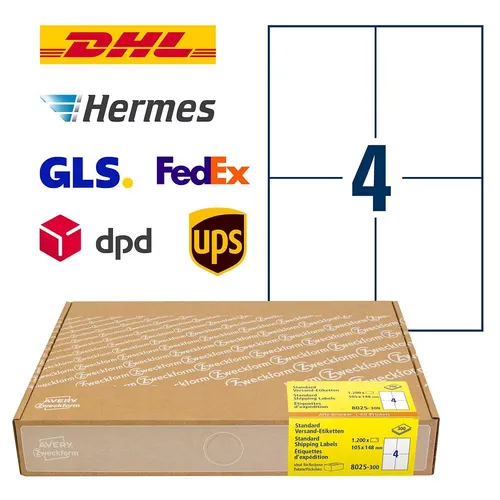 AVERY Zweckform Versandetiketten 10,5 x 14,8 cm - 1200 Stück - Vielzweck-Etiketten in Weiß, ideal für Inkjet- und Laser-Drucker, perfekt für professionelle Versandlösungen aus Deutschland.