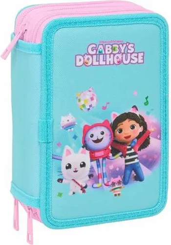 Dreifaches Federmäppchen Gabby's Dollhouse Blau 12,5 x 19,5 x 5,5 cm 37 Stücke