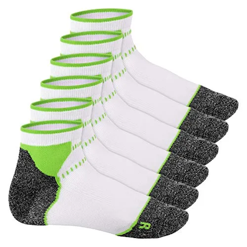 Footstar Damen & Herren Funktions Sport Socken (6 Paar), Gepolsterte Laufsocken - Weiss-Grün 35-38