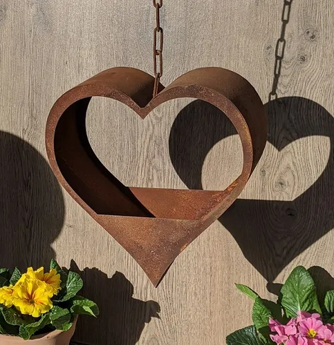 Herz 25 cm z. Hängen mit Kette aus Metall in Edelrost Hochzeit Ampel Muttertag