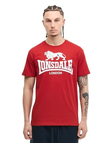 Lonsdale Herren-T-Shirt mit Logo-Print, reguläre Passform mit Rundhalsausschnitt Streetwear-T-Shirt, lässiges T-Shirt aus weicher gekämmter Baumwolle, leichtes& bequemes Sport& Alltags-T-Shirt,RW-M