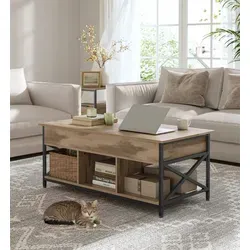 VASAGLE höhenverstellbarer Couchtisch mit Schubladen in beige von VASAGLE