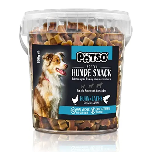 Pätso Hundeleckerli & Trainings- Hunde Snack Getreidefrei/Hunde Leckerlis (Lachs und Huhn (Soft Bone), 500 g)