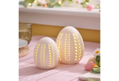 Lights4fun Osterei 2er Set LED-Porzellan-Eier mit Timer von Lights4fun