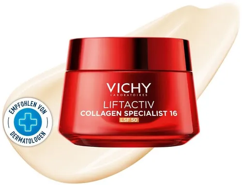 Vichy Liftactiv Collagen Specialist 16 Creme LSF 50 - 50 ml - Tagespflege mit Lichtschutzfaktor 50, fördert die Kollagenproduktion für straffere Haut und reduziert Falten sichtbar.