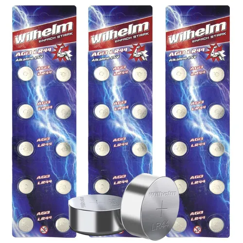 Wilhelm AG13 Knopfzellen Knopfbatterien Uhrenbatterien Blisterpack NEU!!! 30 x