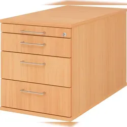 bümö Rollcontainer mit Schubladen - Abschließbarer Bürocontainer aus Buche - Büroschränke mit 3 Schubladen, inklusive einer Utensilienschublade. Der abschließbare Container bietet Sicherheit und Ordnung für Ihr Büro, ideal für professionelle Anwendungen.