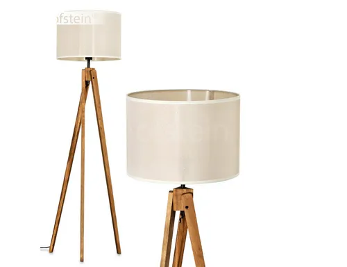 Hofstein Stehlampe aus Holz und Stoff in Natur/Beige - Moderne Stehlampe für den Innenbereich, 151 cm hoch mit elegantem Stoffschirm. Ideal für Esszimmer, Flur und Wohnzimmer – schafft eine gemütliche Atmosphäre.