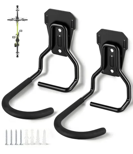 Fahrrad Wandhalterung,2 Stück Fahrrad Haken Stahl Fahrradständer Wand Fahrradhalter Klappbar, MTB Rennrad-Extra Softe Polsterung Zum Aufhängen Fahrradhalterung 2er Set Schwarz