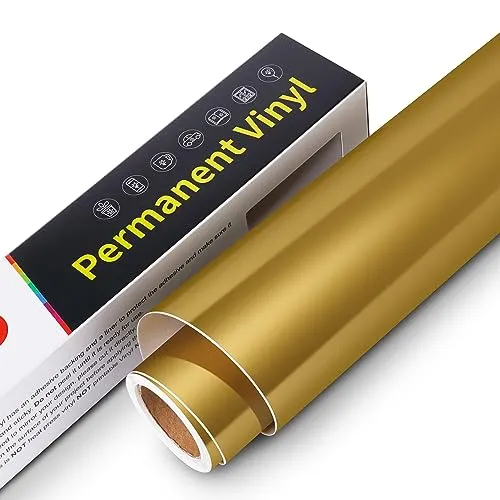Selbstklebende Vinylfolie Plotter - 30,5 cm x 305 cm Wasserfeste Selbstklebende Plotterfolie Vinyl, Permanente Vinyl Rollen für Cricut, Silhouette Cameo, Aufklebern (Matt Gold)