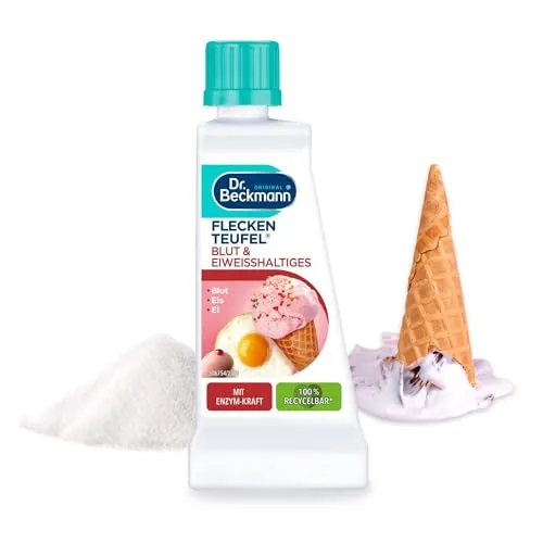Dr. Beckmann Fleckenteufel Blut & Eiweißhaltiges | Spezialfleckentferner für hartnäckige Flecken - Fleckenbehandlung für Blut, Eis, Ei und mehr. Enzymatische Formel entfernt effektiv eiweißhaltige Verschmutzungen und schont Farben sowie Gewebe.