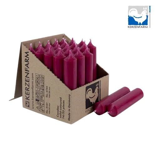 Stabkerzen 100x22mm Himbeerrot Kerzenfarm Hahn durchgefärbt RAL Handarbeit Kerze