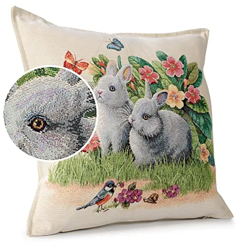 ANRO Kissenbezug Dekokissen Kissen Sofakissen Kissenbezüge Kissenhülle Gobelin Motiv Kaninchen 45x45cm mit Füllung