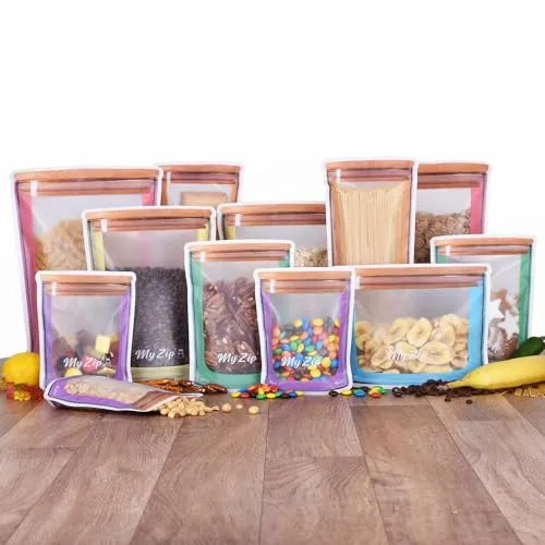 Original MyZip-Beutel (bunte Edition) – Wiederverwendbare Frischhaltebeutel für Lebensmittel - Bunte MyZip-Beutel für eine ordentliche Küche – luftdicht, spülmaschinenfest und ideal für Snacks und Tiefkühlwaren. Platzsparend und umweltfreundlich – der perfekte Begleiter für jeden Haushalt.