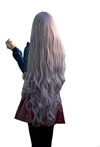 Fouriding 100cm Damen Taro+Braun Kunsthaar Lange Perücke Langhaarperücke Long Curly Wig Langhaar Lockige Perücken für Karneval Cosplay Party Fasching Kostüm Anime Haarteile