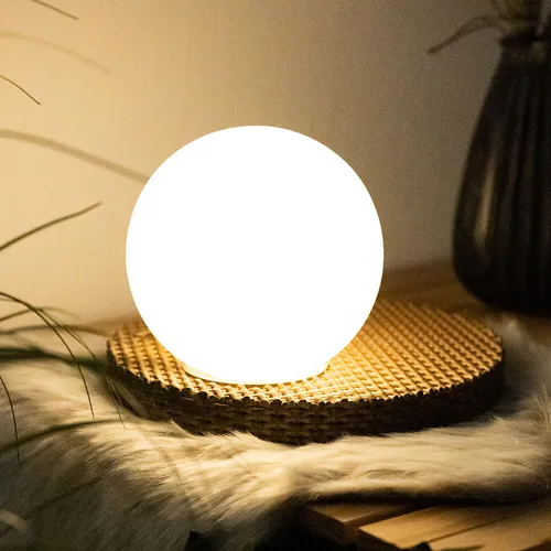 LED Solar Tisch Leuchte Kugel Strahler weiß Terrassen Rattan Design Lampe grau