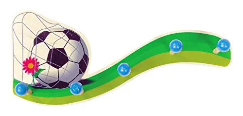 Hess Holzspielzeug 30300 - Garderobe aus Holz, Serie Fußball, mit 5 Haken, für Kinder, ca. 36 x 16 x 6,5 cm groß, handgefertigt, als Blickfang in jedem Kinderzimmer und Flur