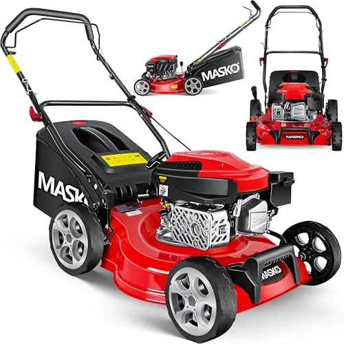 MASKO® Benzin Rasenmäher 3in1 | 42 cm Schnittbreite | 7- fache Schnitthöhenverstellung | 4 Takt OHV Motor 3,4 PS | 50 Liter Fangkorb|