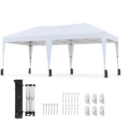 COSTWAY Pavillon 3x6m, Pop up Faltpavillon mit Tragetasche & Sandsäcken