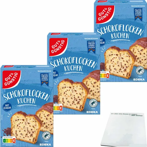 Gut&Günstig Schokoflocken Kuchen mit Glasur Backmischung 3er Pack 3x480g Packung
