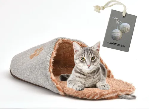 Rohrschneider Tierkissen Tierbett Katzenbett Kuschelschuh Weich mit extra Spielkugelset