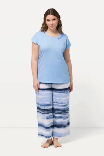 Ulla Popken Pyjama Pyjama Streifen Stickerei Rundhals Halbarm