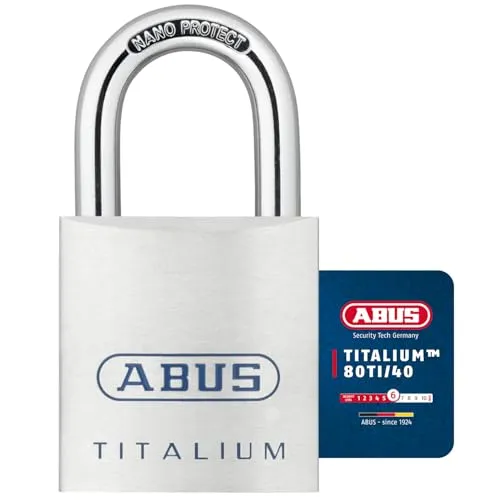 ABUS Titalium Vorhängeschloss 80TI/40 - Kellerschloss mit leichtem, massiven Schlosskörper aus Spezial-Aluminium - ABUS-Sicherheitslevel 6 - Silber