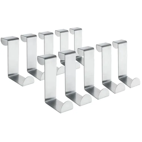 Tatkraft Seger 10er Pack Türhandtuchhalter, Türhaken Rostfrei, Edelstahl, Silbern, Ohne Bohren
