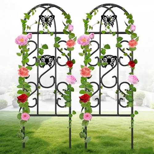 Amagabeli 2er Set Garten Rankgitter Metall 152 x 46 cm Rostfreies Schwarzes Eisen Schmetterling Topfgemüse Blumen Terrasse Metallgitter Gitterplatten für Efeu Rosen Gurken Clematis-Unterstützungen