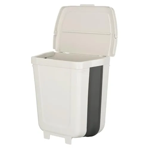 Faltbarer Abfalleimer 4–8 Liter mit Standfüßen & Hängebügel, kompakt für Küche, Schranktür & Camping, anthrazit-grau, Müllbehälter mit Deckel & Müllbeutelhalterung, flexibel & platzsparend