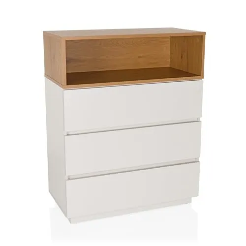 hjh LIVING Kommode MELMO mit 3 Schubladen - Skandinavisches Highboard mit grifflos elegantem Design, ideal für Schlaf-, Wohn- oder Jugendzimmer. Robuste Melaminplatten sorgen für Langlebigkeit und einfache Pflege.