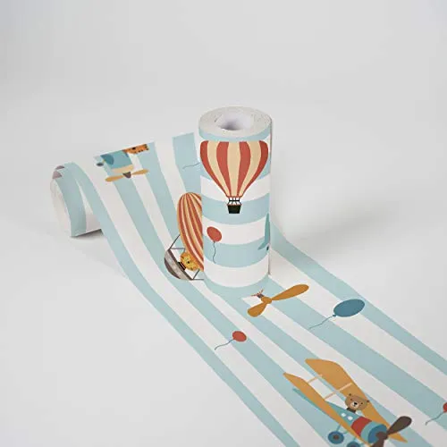 A.S. Création selbstklebende Bordüre - Papierbordüre mit kinderfreundlichen Motiven in Blau, orange und Braun - auf 5,00 m x 0,15 m je Rolle