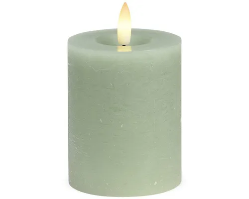 LED Stumpenkerzen 4er Set aus Echtwachs mit Timerfunktion & inkl. Fernbedienung - Kerzen realistisch flackernde Flamme warmweiß Ø 7 x 9 cm - Elektrische Wachskerzen salbei als gemütliche Tischdeko