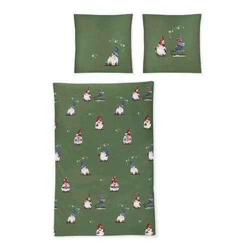 Irisette Biber Bettwäsche Koala 8778-30 Wichtel Schlitten grün 135x200