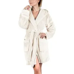 Gräfenstayn Damen Bademantel mit Kapuze - Flauschig & leicht - Creme (L) - Hochwertiger Damen-Bademantel aus flauschigem Flanell-Fleece, perfekt für entspannte Momente. ÖKO-TEX zertifiziert für geprüfte Qualität. Ideal für Reisen, Wellness oder als gemütlicher Hausmantel.