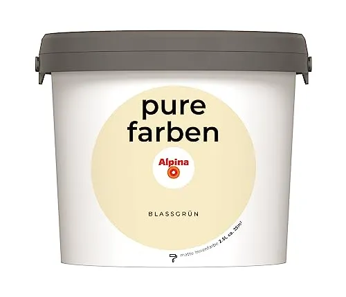 Alpina Pure Farben Blassgrün 2,5 Liter - Farben: Hochdeckende Innenfarbe für 25 m², ideal für verschiedene Untergründe und leicht zu verarbeiten – perfekt für einladende Raumgestaltungen.
