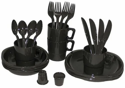 Camping Outdoor Kunststoffgeschirr 26-teilig, oliv Teller Messer Gabel Schüssel