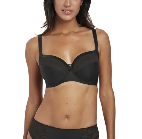 Fantasie Damen Illusion Bügel BH - Schwarz, 36GG US - Funktionsunterwäsche mit dreiteiligen Körbchen für optimale Unterstützung und eine natürliche Form. Weiches Material und flache Spitze sorgen für Komfort und ein glattes Finish unter der Kleidung.