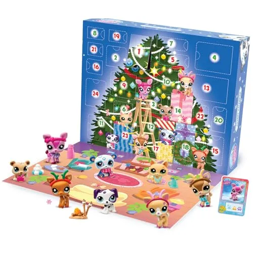 Littlest Pet Shop Adventskalender - 8 Mini-Tierfiguren & 16 Zubehörteile - Actionfiguren für Kinder, entdecke 24 Überraschungen mit winterlichen LPS-Tieren und festlichem Zubehör für fantasievolles Spielen!