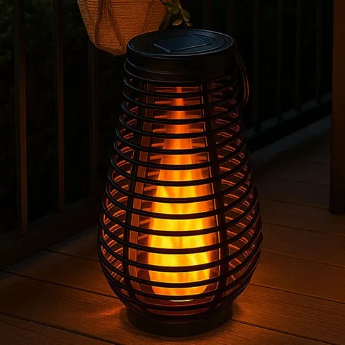 Außenleuchte Solarlampe Laterne Gartenleuchte Hängelampe Feuereffekt schwarz