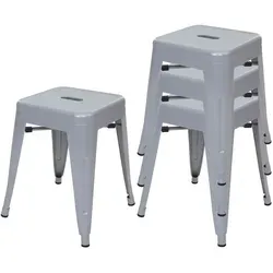 4er-Set Hocker HHG 787 – Metallhocker im Industriedesign, stapelbar, grau