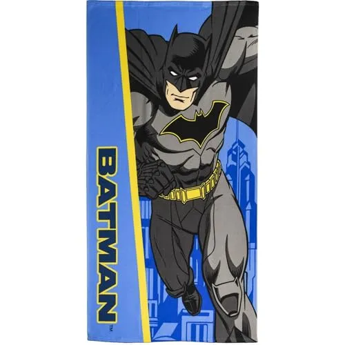 Batman Kinderhandtuch, blau und gelb, 70 x 140 cm, aus 100% Polyester, 250 g/m², kleines Handtuch, Batman-Druck, Originalprodukt, entworfen in Spanien