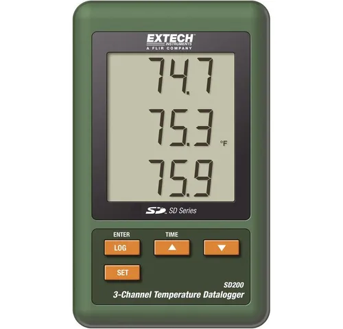 Extech SD200 Temperatur-Datenlogger - Werkstatt Messgerät, 3-Kanal Thermometer mit SD-Karten Speichermöglichkeit und Excel-Datenexport für einfache Analyse der Temperaturmessungen.