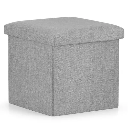 Home Collective Klapphocker, 2-in-1-Hocker und Stauraum, L - 38 x 38 x 38 cm, 80 kg Sitzlast, 37 l Stauraum, leicht zu reinigendes Oxford-Gewebe, Sitzhocker Aufbewahrungsbox, grau