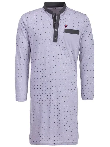 Henry Terre Nachthemd Langarm - Stehkragen mit Punkten grau XL - Klassisches Nachthemd in hellgrau mit Punkten, ideal für entspannte Nächte. Aus 80% Baumwolle und 20% Polyester gefertigt, bietet es hohen Tragekomfort und eine perfekte Passform in Größe XL.