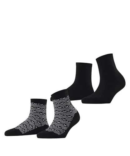 ESPRIT Damen Socken Heart Pattern Multipack W Sso Baumwolle gemustert 2 Paar, Schwarz Black 0050, 39-42