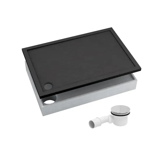 Aquabad® Duschwanne BASIC Black Stone 80x120 cm - Rechteckige Duschwanne aus Acryl in elegantem Black Stone, inklusive Styroporträger und Ablaufgarnitur – ideal für moderne Badezimmergestaltung.